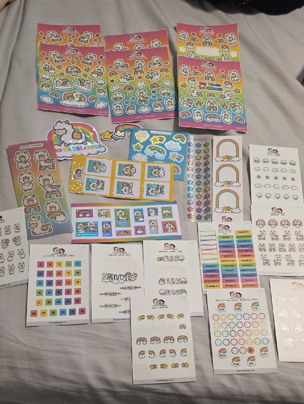 HUBMAN and Chubgirl Huge Lot Pastel Rainbow LLamas Sticker Sheet Bundle